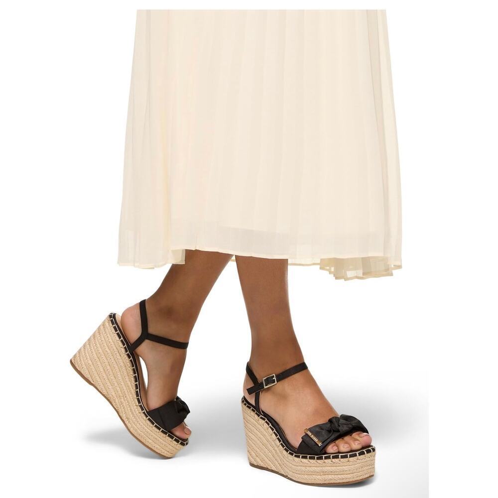 Ted Baker London Gia Espadrille Bow Wedge Sandal Black Gold Tan Women’s 9.5 NEW
